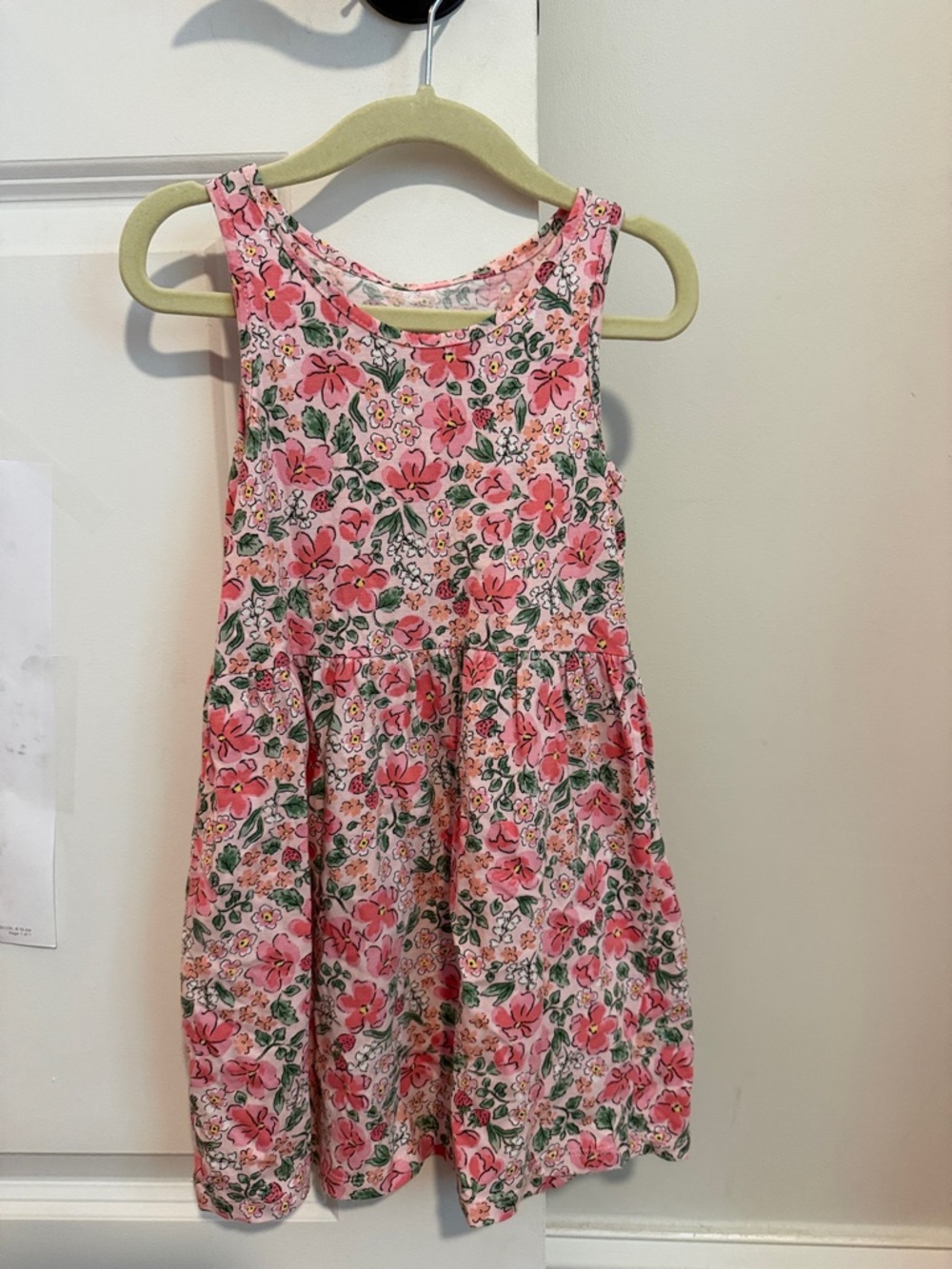 H&M Girls Dress White Sleeveless Strawberry Floral Print 100% Cotton Size 3/4T